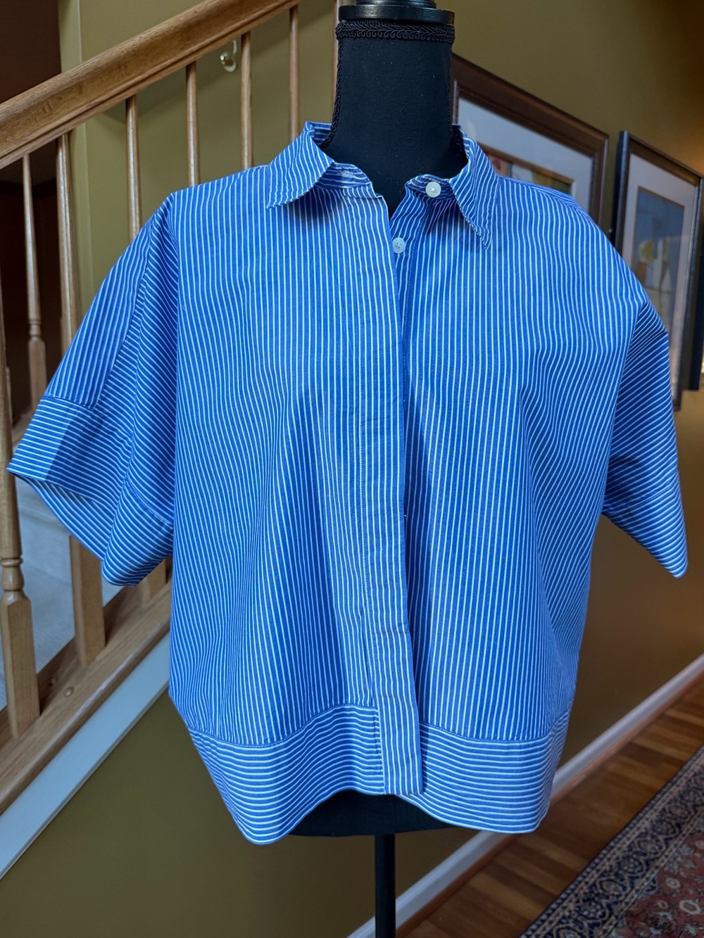LOFT Blue & White Stripes Boxy Blouse (Sz XL)